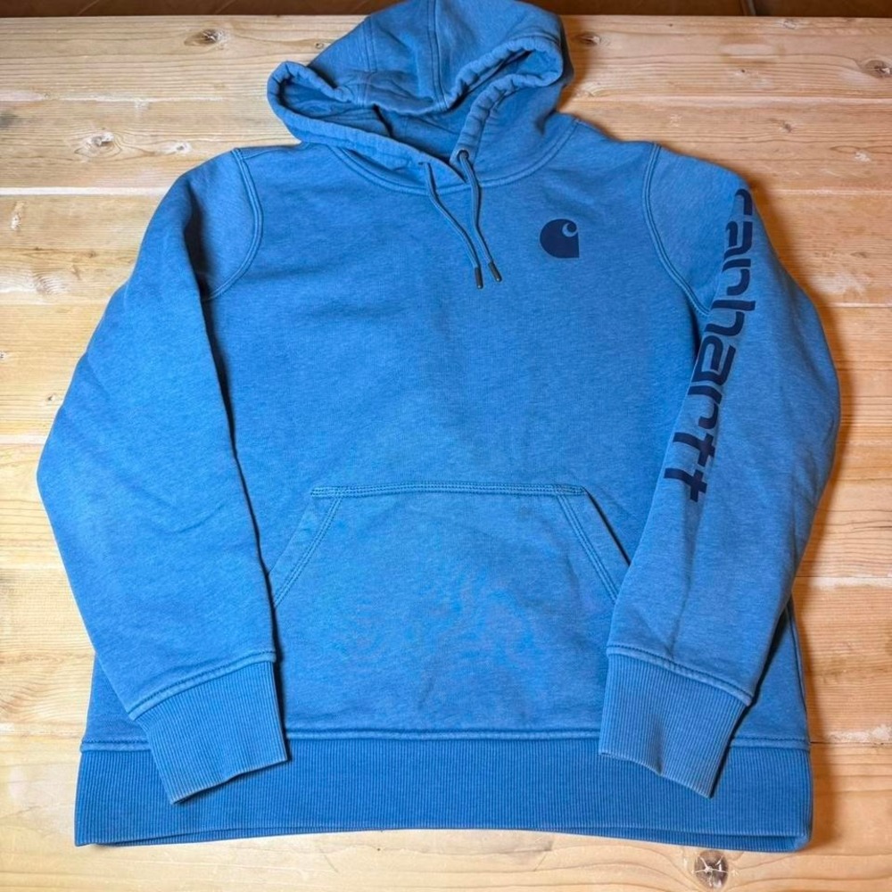 Carhartt Kids Relaxed Fit Logo Sleeve Hoodie Blue Size L 12/14